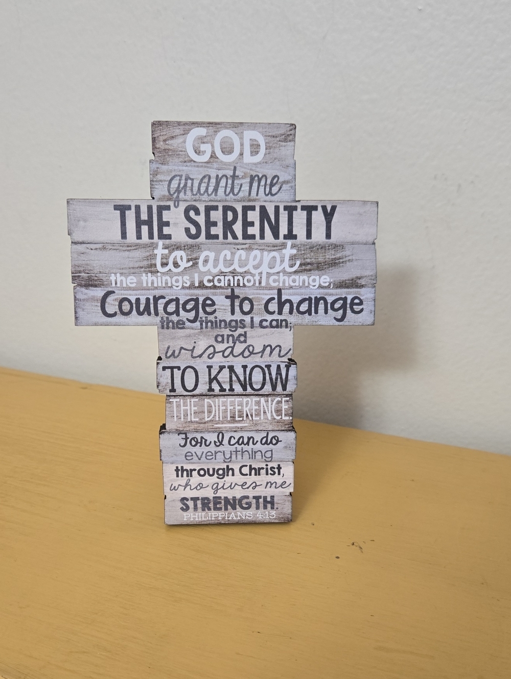 Wooden Cross Plaque with Serenity Prayer - White & Gray